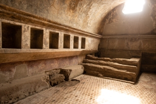 This is inside the women's bath house. The holes in the walls are thought to provide a storage place for women's clothes when they came for a visit.